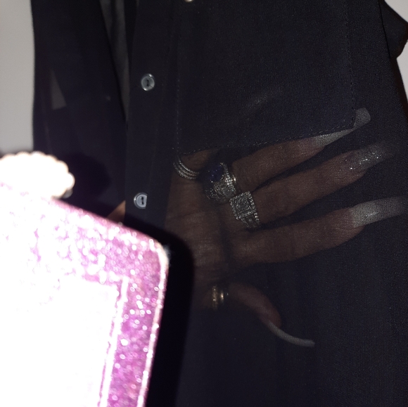 SeXXXy Naughty black see-thru sheer sleeveless hi-low blouse size medium button - Picture 2 of 8